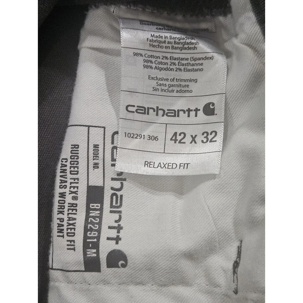 Carhartt Men's BN2291-M Rugged Flex Relaxed Fit Canvas Grey Pants Size 42 x 32
